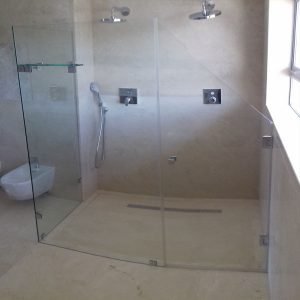 Custom Cut Frameless Door Due To Window Inside The Shower Area