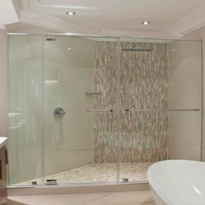 Frameless Pivot Door with Header Rail
