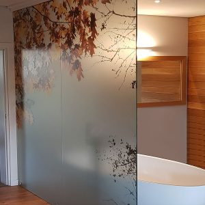 Frameless Room Divider with Sandblasted Vinyl