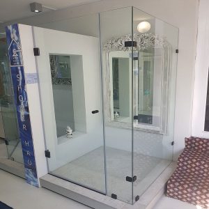 Frameless Shower With Black Hardware